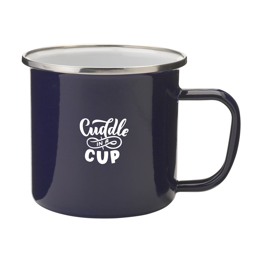 Retro Silver Emaille Mok 350 ml - blauw/zilver